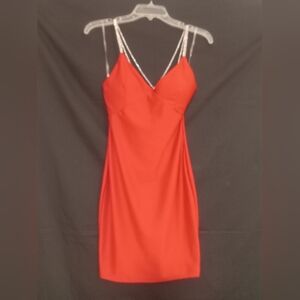 Chocolate - Mini Cocktail Dress  with Rhinestone shoulder straps accents